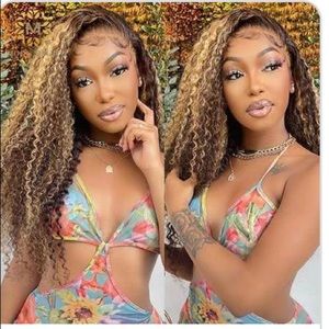 13x4 Lace frontal wig highlights curly human hair